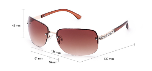 The eprolo Oversized Gradient Sunglasses Women feature brown-tinted lenses with silver accents on an alloy frame, providing style and UV400 protection. The lenses measure 45mm by 61mm, with a bridge width of 16mm, temple length of 130mm, and a frame width of 136mm.
