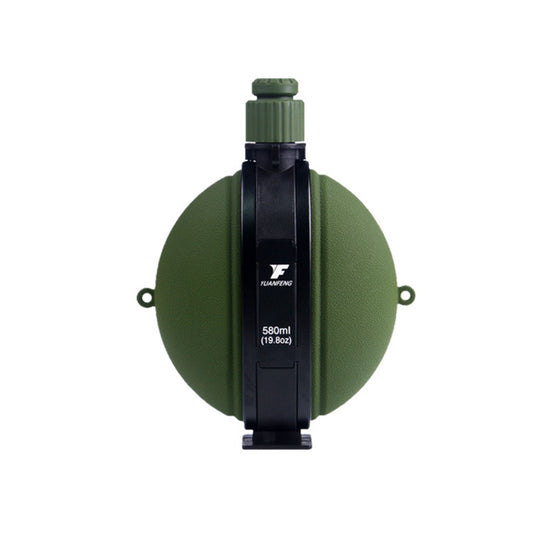 The eprolo Portable Silicone Folding Sports Water Bottle offers a collapsible design with food-grade silicone, a green round shape, ridged texture, and dark green cap. It includes FLJAHAFND 580ml (19.8oz) on its black strap and handy loops for easy carrying against its plain white backdrop.