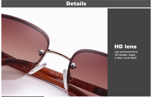 Close-up of eprolos Oversized Gradient Sunglasses Women featuring brown-tinted HD lenses with UV400 protection in a sleek alloy frame.