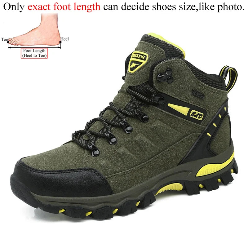 The Ten Essentials Women’s Winter Trekking Boots in olive green with black and yellow accents are ideal for winter adventures. They feature a rugged sole, black laces, and reinforced toe. Measure foot length with a ruler to choose the correct size accurately before your excursion.