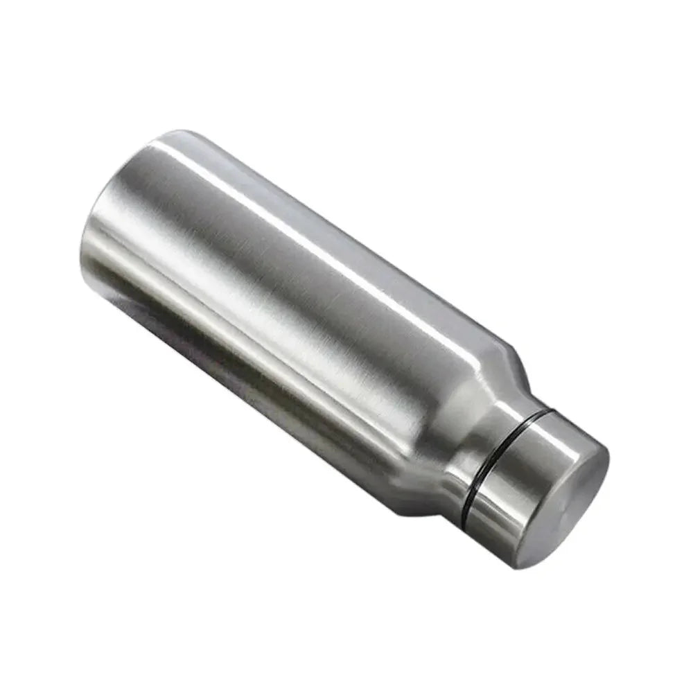 The 1000ml Stainless Steel Sports Water Bottle by Ten Essentials, with its sleek, cylindrical design and secure screw-on cap, perfectly embodies an eco-friendly flask. It is showcased lying on its side against a plain white background.