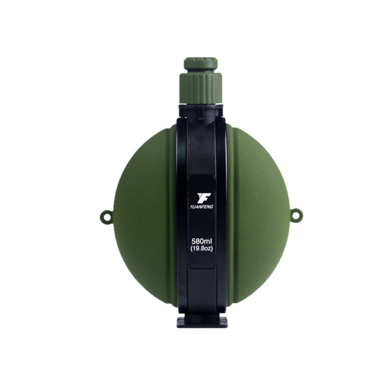 The eprolo Portable Silicone Folding Sports Water Bottle offers a collapsible design with food-grade silicone, a green round shape, ridged texture, and dark green cap. It includes FLJAHAFND 580ml (19.8oz) on its black strap and handy loops for easy carrying against its plain white backdrop.