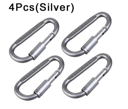The Ten Essentials 4-Piece Aluminum Carabiner Travel Kit clearly displays NOT FOR CLIMBING on each silver carabiner, making them ideal for travel, camping, and hiking.