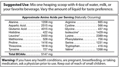 The nutritional label for PureEx Absolute Whey - Vanilla by Purex Nutrition lists approximate amino acids like Alanine and Arginine per serving, promoting muscle recovery. Mixing instructions and a health warning are provided at the top and bottom.