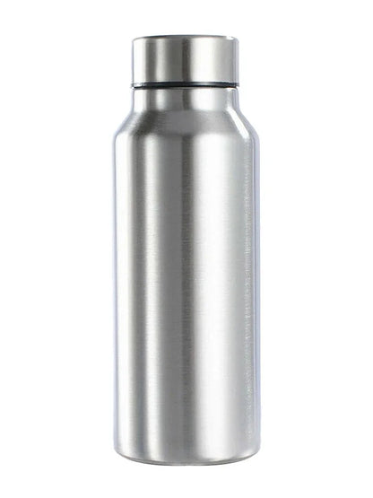 The Ten Essentials 1000ml Stainless Steel Sports Water Bottle features a sleek silver finish, a tight screw-on cap, and a smooth cylindrical design. This durable, eco-friendly flask keeps beverages hot or cold with its generous capacity.